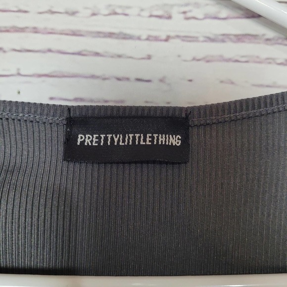 PrettyLittleThing Gray Marl Long Sleeve Rib Popper Thong Bodysuit Womans Size XS - Picture 4 of 4